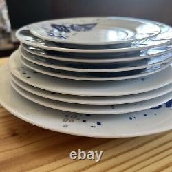 Gilitzer Porcelain Ocean Blue Dinner Plate Salad Saucer Set Of 9 Pieces