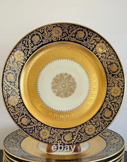 Glamorous Set of 6 Gold Gilt and Cobalt Blue Dinner Plates Made in Germany