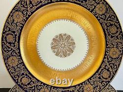 Glamorous Set of 6 Gold Gilt and Cobalt Blue Dinner Plates Made in Germany