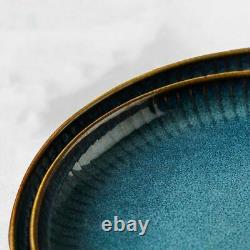 Glazing Ceramic European Creative Kitchen Dinner Set Bowls Plates Spoons Blue