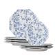 Grace's Teaware Dinner Plate & Salad Plate Set Octagon withElegant Blue Flowers