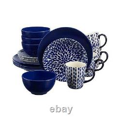 HDC Rosaline 16-Piece Hand-Decorated Twilight Blue Stoneware Dinnerware Set