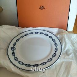 HERMES CHAINE D'ANCRE Dinner Plate / Blue Large Plate Porcelain Round Dish 22cm
