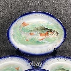 HR Wyllie Antique Cobalt Blue Fish Plates with Tray China Silver (READ)