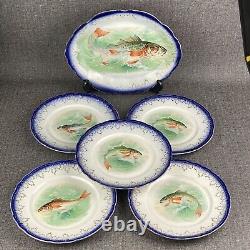 HR Wyllie Antique Cobalt Blue Fish Plates with Tray China Silver (READ)
