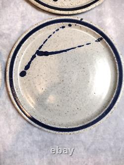 Hand Thrown, Studio Art Pottery, Stoneware, Plates, Signed, 10.5, Blue Accents