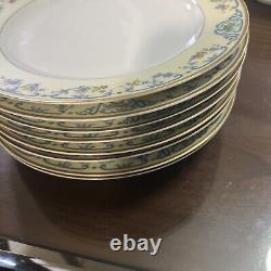 Haviland & Co Limoges Noinville Dinner Plate Gold Trim Ivory Blue Lot Of 8 93/4