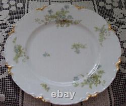 Haviland Limoges Schleiger 52b 10 Dinner Plate c1890s, Blue Flowers Gold Daub