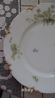 Haviland Limoges Schleiger 52b 10 Dinner Plate c1890s, Blue Flowers Gold Daub