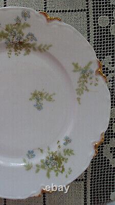 Haviland Limoges Schleiger 52b 10 Dinner Plate c1890s, Blue Flowers Gold Daub