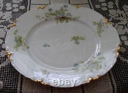 Haviland Limoges Schleiger 52b 10 Dinner Plate c1890s, Blue Flowers Gold Daub