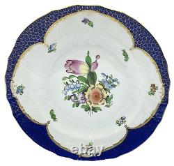 Herend 1525 FLORAL PRINTEMPS Blue Fish Scale Border 10 DINNER PLATE