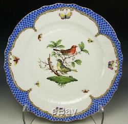 Herend Hungary Rothschild Bird Pattern 10.25 Dinner Plate Blue Border #1524 (a)