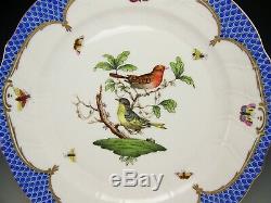 Herend Hungary Rothschild Bird Pattern 10.25 Dinner Plate Blue Border #1524 (a)