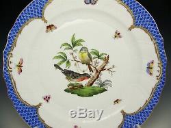 Herend Hungary Rothschild Bird Pattern 10.25 Dinner Plate Blue Border #1524 (b)