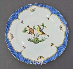 Herend Rothschild Bird Dinner Plate Blue Border #1524 10 1/4 D