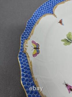 Herend Rothschild Bird Dinner Plate Blue Border #1524 10 1/4 D