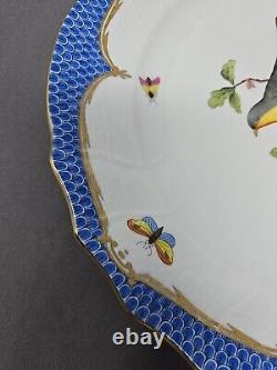 Herend Rothschild Bird Dinner Plate Blue Border #1524 10 1/4 D