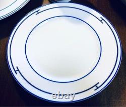 Hermes Porcelain Rythme Blue Dinner Plate Dessert Plate & Mug set of 3 New