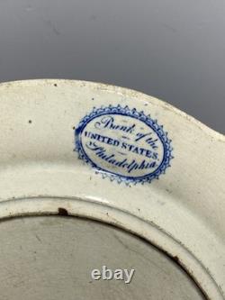 Historical Staffordshire Blue Dinner Plate Bank of United States Philadelphia