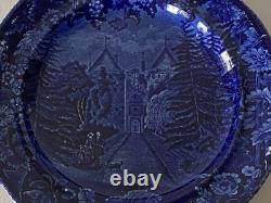 Historical Staffordshire Blue Dinner Plate Lagrange Lafayette's Residence 1825