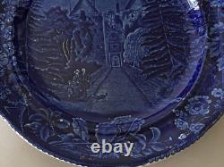 Historical Staffordshire Blue Dinner Plate Lagrange Lafayette's Residence 1825