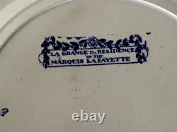 Historical Staffordshire Blue Dinner Plate Lagrange Lafayette's Residence 1825
