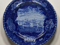 Historical Staffordshire Blue Dinner Plate Macdonough's Victory Ca. 1825