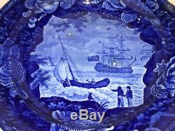 Historical Staffordshire Dark Blue Dinner Plate Ship Cadmus Ca. 1825