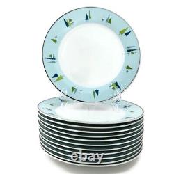 Home WINTER SOLSTICE Dinner Plates (12) Modern Christmas Pine Tree Blue Silver