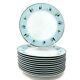 Home WINTER SOLSTICE Dinner Plates (12) Modern Christmas Pine Tree Blue Silver