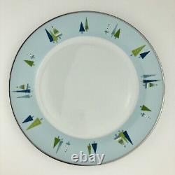 Home WINTER SOLSTICE Dinner Plates (12) Modern Christmas Pine Tree Blue Silver