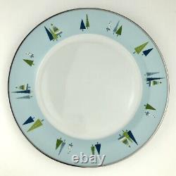 Home WINTER SOLSTICE Dinner Plates (12) Modern Christmas Pine Tree Blue Silver
