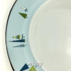 Home WINTER SOLSTICE Dinner Plates (12) Modern Christmas Pine Tree Blue Silver