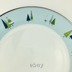Home WINTER SOLSTICE Dinner Plates (12) Modern Christmas Pine Tree Blue Silver