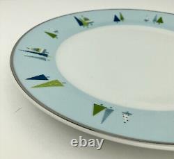 Home WINTER SOLSTICE Dinner Plates (12) Modern Christmas Pine Tree Blue Silver