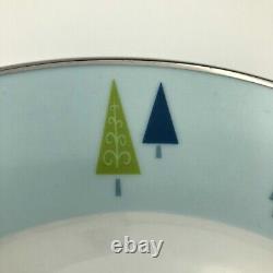 Home WINTER SOLSTICE Dinner Plates (12) Modern Christmas Pine Tree Blue Silver