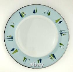 Home WINTER SOLSTICE Dinner Plates (12) Modern Christmas Pine Tree Blue Silver