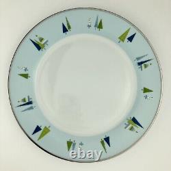 Home WINTER SOLSTICE Dinner Plates (12) Modern Christmas Pine Tree Blue Silver