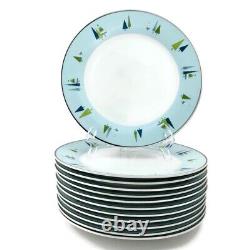 Home WINTER SOLSTICE Dinner Plates (12) Modern Christmas Pine Tree Blue Silver