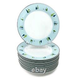 Home WINTER SOLSTICE Dinner Plates (12) Modern Christmas Pine Tree Blue Silver