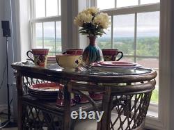 Hudsons Bay TOGO 24-pc Dinnerware Set in Burgundy/Royal Blue/Fruit Motif EUC