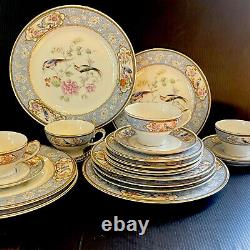 Hutschenreuther Bird of Paradise 20pc Dinner, Salad, Bread Cup Saucer Deco c1920