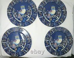 Iittala Taika Blue Owl Klaus Haapaniemi 4-Dinner Plates 2-Bowls Finland EUC