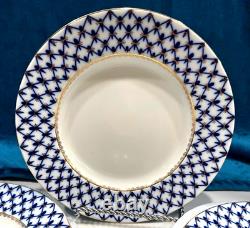Imperial Porcelain Cobalt Net 9.5 Lg. Lomonosov Blue DINNER Luncheon PLATES NEW