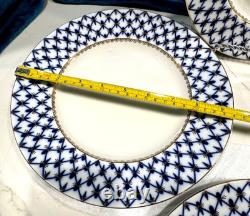 Imperial Porcelain Cobalt Net 9.5 Lg. Lomonosov Blue DINNER Luncheon PLATES NEW