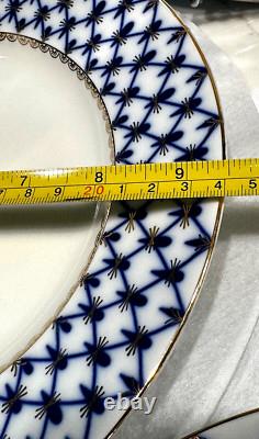 Imperial Porcelain Cobalt Net 9.5 Lg. Lomonosov Blue DINNER Luncheon PLATES NEW