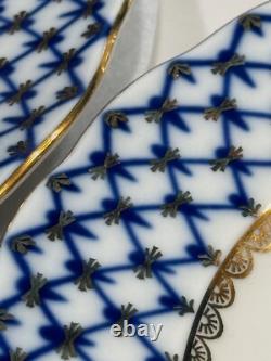 Imperial Porcelain Cobalt Net 9.5 Lg. Lomonosov Blue DINNER Luncheon PLATES NEW