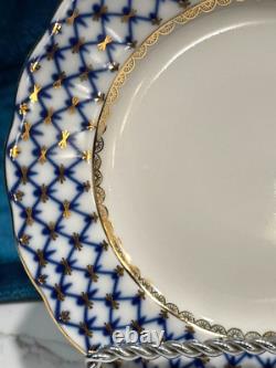 Imperial Porcelain Cobalt Net 9.5 Lg. Lomonosov Blue DINNER Luncheon PLATES NEW