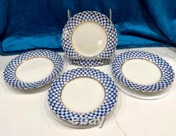 Imperial Porcelain Cobalt Net 9.5 Lg. Lomonosov Blue DINNER Luncheon PLATES NEW